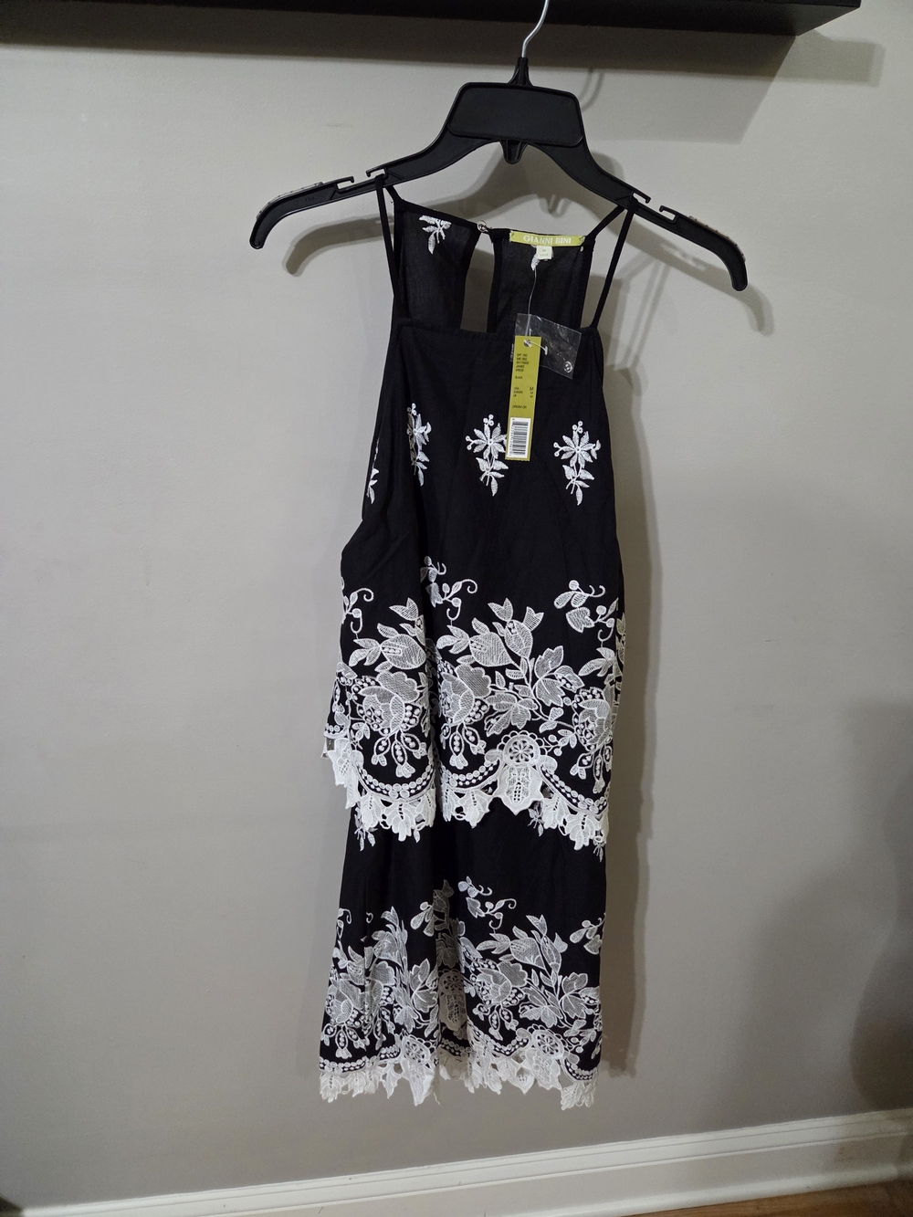 Black Midi Dress with White Floral Lace Trim Cape